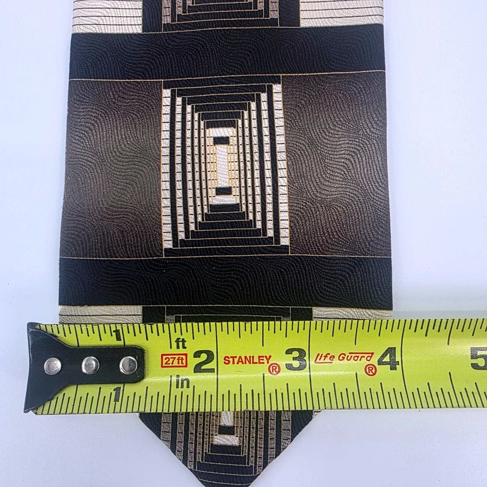 Duomo Milano‎ Mens Silk Tie Black Grey Cream Geometric Architectural Handmade 4